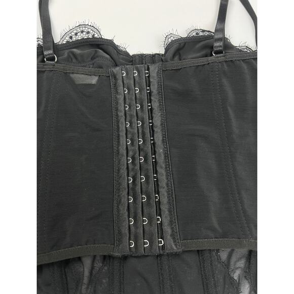 Corset Top Black Lace Sheer Bustier Whimsigoth Lingerie Sexy Vamp Coquette Witch - Picture 4 of 5